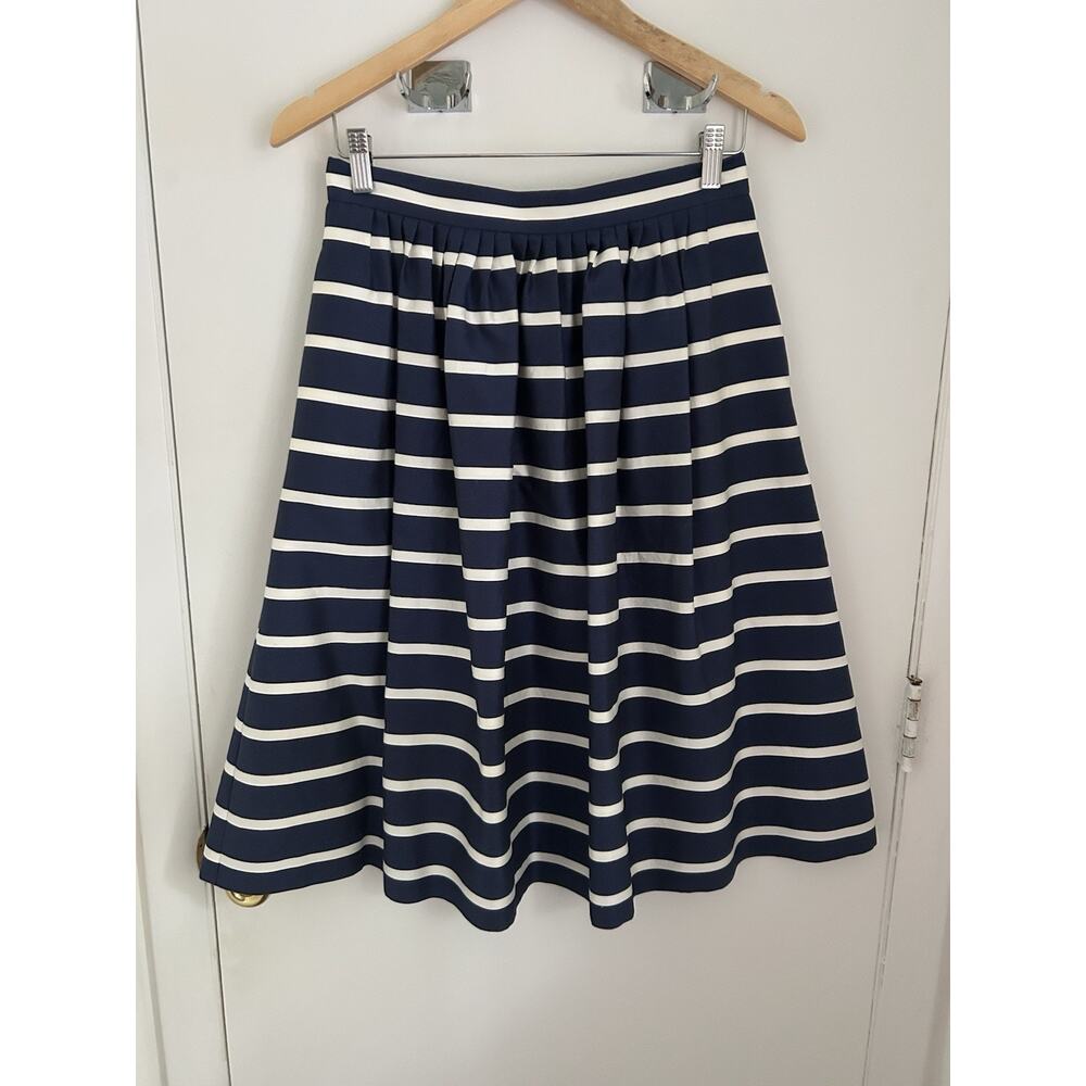 Polo Ralph Lauren Silk Blend Navy Striped Knee Length Pockets Skirt 2